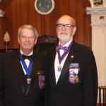 October 2017 – ImmediateR.W. Paul E. Kennedy (right) receives the Joseph Warren Meritorious Service Award from the Grand Master (and TML member) M.W. Paul F. Gleason.
